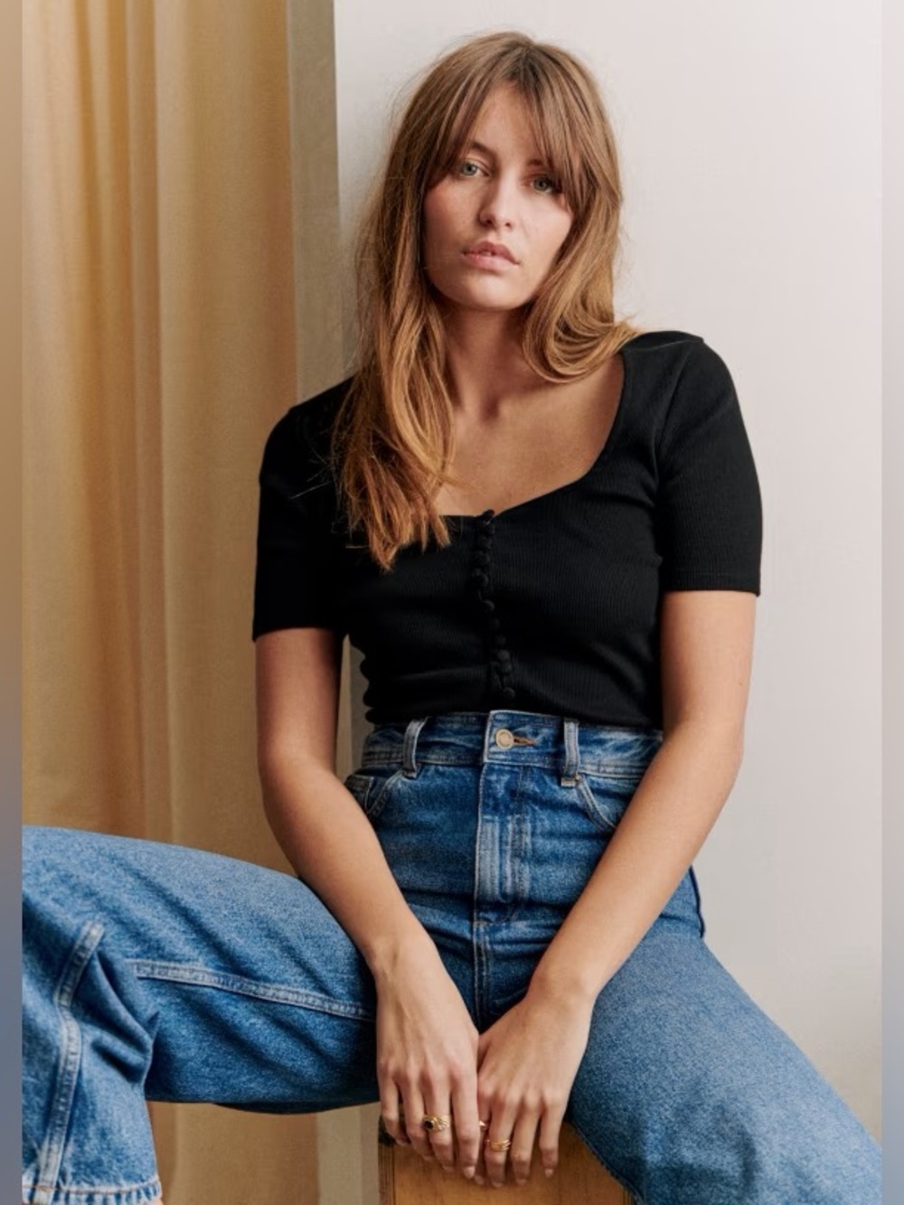 Sezane Grant T-shirt In Black Size M